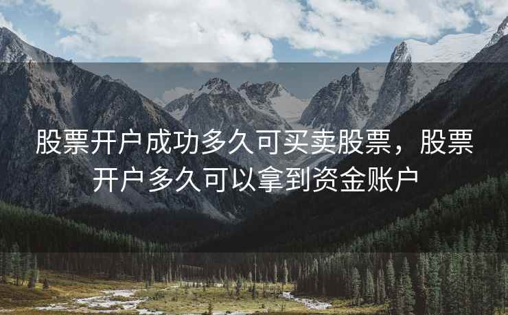股票开户成功多久可买卖股票，股票开户多久可以拿到资金账户